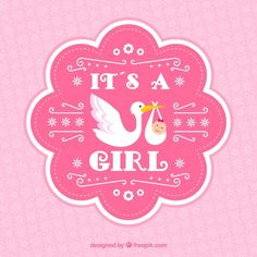 it's a girl card with a stork holding a baby in its belly