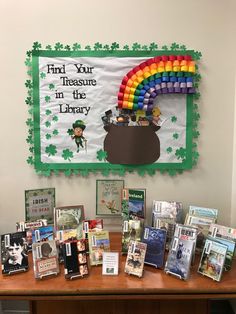 a table with many books and pictures on it