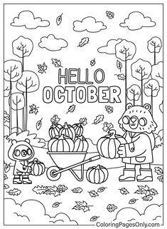 hello october coloring page for kids