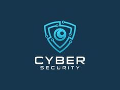 Abstract Cyber Security Logo Line. Blue Light Shield Icon Linear Style with Eye Lens Camera Combination isolated on Blue Background. Flat Vector Logo Design Template Element. Light Shield, Shield Icon, Inspiration Logo Design, Eye Logo, Printing Shirt, Eye Lens