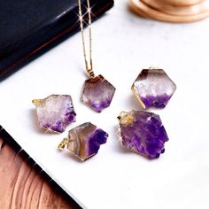 Purple Raw Stone Crystal Pendant Necklace, Purple Gemstone Crystal Pendant Necklace, Amethyst Healing, Christmas Necklace, Wedding Pendant, Necklace Purple, Raw Amethyst, Diamond Bar, Mom Jewelry