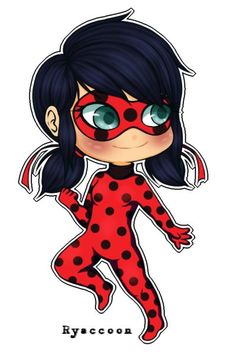 a drawing of a girl in a red and black costume