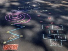 the chalk drawing on the ground is written with numbers and symbols