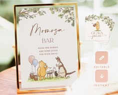 a winnie the pooh baby shower sign on a table