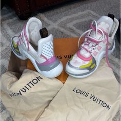 Worn Twice And Still Very Nice. Comes With Box And Dust Bags. Louis Vuitton Shoes, Womens Shoes Sneakers, Pink White, Dust Bag, Shoes Sneakers, Louis Vuitton, Women Shoes, Sneakers, Plus Fashion