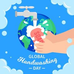 a person washing their hands with soap and water from a faucet that says global handwashing day