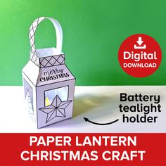 a paper lantern christmas craft is shown with the text, battery tealight holder and instructions