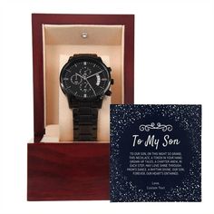 To My Son Black Chronograph Watch for Prom Hearts Entwined, Prom Gift, Prom Dance, Personalized Valentines, Prom Night, Personalised Box, Be My Valentine, Toledo, Card Box