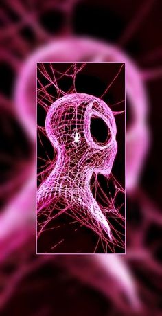 an abstract image of a person's head in pink and black with swirly lines