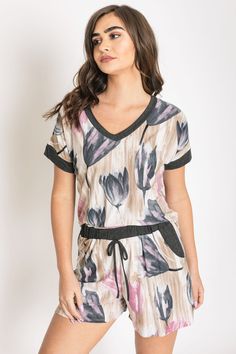 • Made in the USA• 95% Polyester 5% Spandex• V-Neck Contrast Trim, Curved Hem, Pockets, Drawstring not adjustable• Size: S(2-4), M(6-8), L(10-12), XL(14-16)• Measurements: Small Top: Bust 42" Length Front 27" Back 29"| Shorts: Waist 26" Hips 42" Length 15.5" Inseam 3.5", Medium Top: Bust 44" Length Front 27.5"/29.5"| Shorts: Waist 28" Hips 44" Length 16" Insem 4", Large Top: Bust 46" Length 28"/30"| Shorts: Waist 30" Hips 46" Length 16.5" Inseam 4.5", XLarge Top: Bust 48" Length 28.5"/30.5"| Sho Pink Tulips, 5 S, Contrast Trim, Small Tops, V Neck Tops