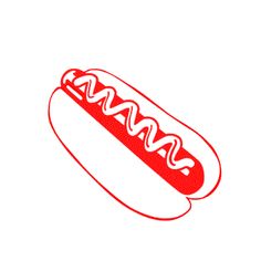 a drawing of a hot dog with ketchup on it