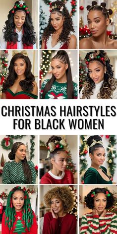 November Hairstyles For Black Women, Curly Hair Christmas Hairstyles, Christmas Curly Hairstyles, Homecoming Hairstyles Black Women, Christmas Hairstyles For Black Women, Winter Hairstyles For Black Women, Women's Winter Outfit, Christmas Hairstyle, Holiday Party Hair