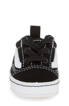 A classic low-top sneaker with a signature wavy line is miniaturized to perfect proportions for little feet. Style Name:Vans Old Skool Crib Shoe (Baby). Style Number: 5677170_2. Black Non-slip Low-top Slip-on Sneakers, Vans Low-top Skate Shoes With Rubber Toe Cap, Non-slip Low-top Sneakers For Streetwear, Casual Non-slip Sneakers For Skateboarding, Casual Lace-up Sneakers With Soft Sole, Black Non-slip Low-top Canvas Shoes, Non-slip Lace-up Canvas Sneakers, Vans Low-top Cotton Sneakers, Non-slip Low-top Skate Shoes