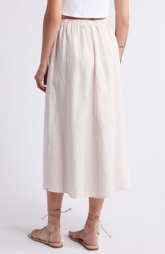 Fashioned with an easy elastic waist and handy pockets, this lightweight skirt made from airy linen is a warm-weather essential. 33" length Elastic waist Side-seam pockets 100% linen Machine wash, tumble dry Imported Relaxed Linen Maxi Skirt For Vacation, Linen Long Skirt For Vacation, Long Linen Skirt For Vacation, Vacation Long Linen Skirt, Vacation Wide-leg Linen Maxi Skirt, Relaxed Linen Skirt For Beach, Spring Maxi Skirt With Pockets For Daywear, Linen Maxi Skirt For Summer Beach, Casual Linen Maxi Skirt For Beach