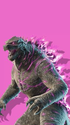 an image of a godzilla in pink and blue