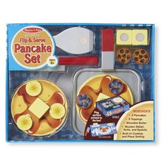 the pretend play and serve pancake set is in its packaging