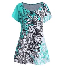 Floral Printed Plus Size T-shirt - Multi - 5N17786417 - Women's Clothing, Plus Size Women's Clothing  #PlusSizeWomensClothing #Women's #Clothing # #Plus #Size #Women's #Clothing Flare Sleeves Pattern, Shirt Dress Outfit, Plus Size Party Dresses, Summer Plus Size, Clothing Plus Size, Trendy Plus Size Clothing, Plus Size Maxi Dresses, Plus Size Womens Clothing, Fashion Seasons