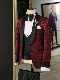 Black And Red Tux, Red Tux, Black And Red Suit, Slim Fit Suit Men, Fancy Suit