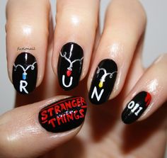 Stranger Things Inspired Nails, Stranger Things Nail Ideas, Stranger Things Nail Art, Nerdy Makeup, Horror Nails, Stranger Things Outfit, Stranger Things Quote, Strange Things, Dream Nails