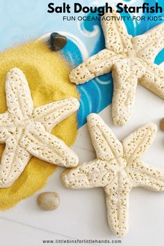 salt dough starfishs are sitting on the sand