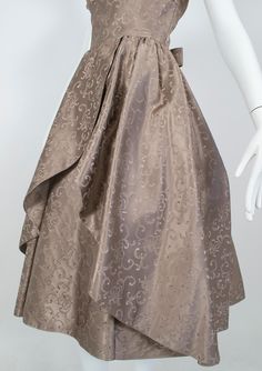 New Look Taupe Silk Sateen Jacquard Cutaway Decolletage Party Dress - S, 1950s Henry Clarke, Opera Singer, Inspired Dress, Fashion Shoot, Vintage Dolls, New Look, Opera, Evening Dresses, Party Dress