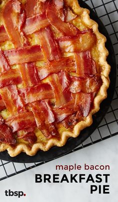 a bacon pie sitting on top of a cooling rack