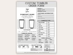 the order form for a custom tumbler