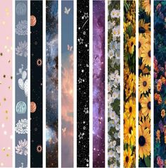 four different color strips with flowers and stars on them