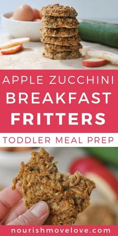 apple zucchini breakfast fritters with text overlay