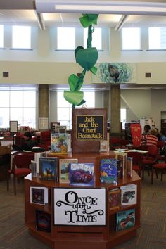 there are many books on display in the library and one is for once at a time