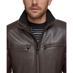 The Calvin Klein Men's Faux Leather Moto Jacket is an exciting jacket that is guaranteed to make you feel and look like a true fashionista. A cool, stylish way to finish your look, this faux leather jacket from Calvin Klein features two exterior hand pockets with snap closure, an exterior chest pocket with zipper closure and an interior pocket as well. This jacket is the perfect accessory for your next night out on the town..Full-zip closure.Mock collar.Snap pockets at sides; zipper pocket at le Calvin Klein Brown Outerwear For Fall, Faux Leather Moto Jacket, Calvin Klein Men, Faux Leather Jacket, Leather Moto, Leather Moto Jacket, Faux Leather Jackets, Personal Shopping, Moto Jacket