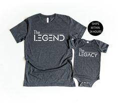 Legend Legacy Shirt, Dad and Baby Matching Shirt, Father's day matching shirt, Dad and Son Matching Shirt, Fathers day gift, Father daughter M A T E R I A L S → All our simple color ones like White and Black are 100% Cotton. → All our Heathered Colors are cotton/polyester blend and they are super comfy soft! → Bella-Canvas Unisex Jersey Short Sleeve Crew-Neck Unisex T-Shirt → Soft and High-Quality Fabric → Sueded Jersey → Pre-shrunk → Taped shoulder-to-shoulder → Tear away label → Side Seamed → Father Son Outfits, Dad And Son, Dad And Baby, Matching Hoodies, Baby Quotes, Father Daughter, Matching Family Outfits, Family Outfits, Father And Son