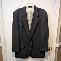 Vintage Christian Dior Monsieur Sport Coat. 44 Long. Black. Assembled In The Usa. The Sport Coat Is 100% Wool Classic Black Blazer With Hidden Button Closure, Classic Black Outerwear With Single Button, Classic Black Suits With Pockets, Classic Black Office Blazer, Classic Black Blazer With Welt Pockets, Classic Black Sport Coat With Hidden Buttons, Classic Black Sport Coat With Hidden Button Closure, Black Career Blazer With Welt Pockets, Black Suit Collar Outerwear For Career