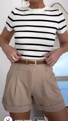 Shorts Smart Casual, Summer Office Outfits Shorts, Shorts Work Outfit, Business Casual Shorts, Dressy Shorts Outfits, Moda Chic, Casual Chic Outfit