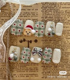 Christmas Kawaii Nails, Winter Korean Nails, Nail Noel Korea, Douyin Christmas Nails