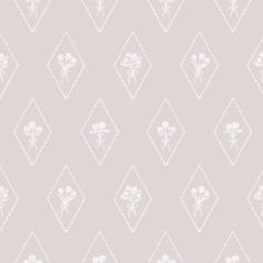 a gray and white wallpaper with floral designs on it's sides, in the shape of diamond shapes