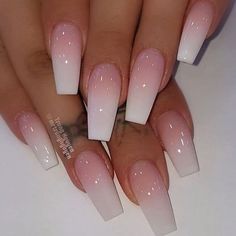 Nails Coffin Short, Pink Ombre Nails, Ombre Nail, Ombre Acrylic Nails, White Acrylic Nails, Acrylic Nails Coffin Pink, French Nail, Ballerina Nails, Acrylic Nails Coffin Short