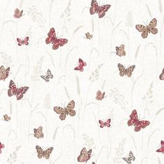 Meadow Butterfly Red/Cream Wallpaper from the Kitchen Recipes Collection by Galerie Wallcoverings Harlequin Tile, Pink And Grey Wallpaper, Smooth Wallpaper, Cream Wallpaper, Red Butterfly, Botanical Wallpaper, Wallpaper Direct, Wallpaper Calculator, Red Wallpaper