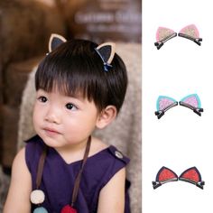 1Pair Cute Baby Girls Kids Cat Ears Hairpin Hair Clip Barrette Accessories. Material:Cotton,Nylon Size: 4.8 * 3.5cm. Color: Red, Blue, Gold, Pink, Black. Unique cat ears design, make you baby girls more charming and attractive. Cute Cat Ears, Ribbon Wrap, Felt Fabric, Pretty Hairstyles, Toddler Girls, Cat Ears