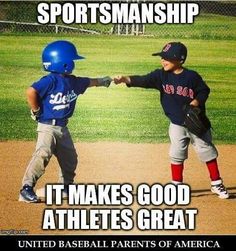 two young baseball players shaking hands on the field with caption that reads, it makes good athletes great united baseball parents of america