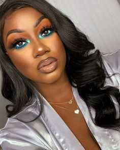 Bright Makeup Looks Black Women, Dark Teal Makeup Look, Dark Teal Makeup, Teal Makeup Looks Black Women, Colorful Makeup Black Women, Purple Makeup Looks For Black Women, Teal Makeup Looks, Spring Eye Makeup, Teal Makeup