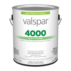 Ideal for residential, commercial or rental properties, Valspar® 4000® Interior/Exterior Alkyd Enamel Paint's commercial-grade formula provides good hide and coverage, great touch-up and spray-ability — delivering a uniform finish that helps hide imperfections. Valspar 4000 Satin Pastel Enamel Tintable Oil-based Interior Paint (1-Gallon) | 007.9451857.007 White Ceiling Paint, Lowes Paint, Method Soap, White Interior Paint, Wall Stains, Valspar Paint, Glazed Brick, Exterior Stairs, Flat Interior