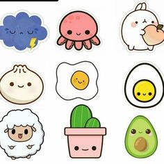 an assortment of stickers with animals and eggs