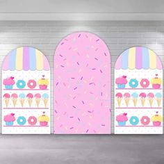 Ice Cream Donuts Candy Bar House Arch Backdrop Cover Bar House, Third Birthday Party, Arch Backdrop, Candy Theme, Seamless Backdrop, Theme Background, Printed Backdrops