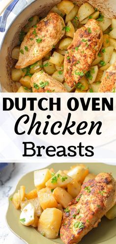 Chicken Breast And Potatoes, Oven Chicken And Potatoes, Oven Chicken Breast, Dutch Oven Chicken Breast, Easy Dutch Oven Recipes, Chicken Breast Oven Recipes, Dutch Oven Recipes Cast Iron, Chicken Breast Oven, Potatoes And Vegetables