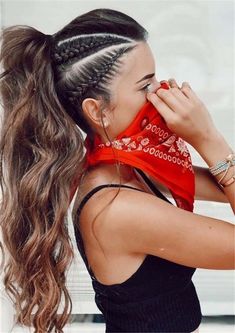 Side Braid High Ponytail, Viking Braids Ponytail, Long Hairstyles Braids Half Up, Viking High Ponytail, Side Braids Ponytail, Side Braid Ponytail Hairstyles, Cornrow Side Braids, 3 Side Braids, Braided Hairstyles Ponytail Black Women