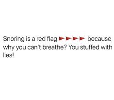 a red flag with the words, snoring is a red flag because why you can't breathe? you stuffed with lies