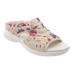 Cushioned, lightweight and completely stylish, these slip-on shoes are ready to go when you are. Textile upper with a soft, supportive insole that lets you walk all day in comfort. 1" heel and non-skid EVA outsole. Medium (5-12), Wide (6-10, 11, 12). T-strap Footbed Sandals With Removable Insole For Beach, Beach Toe Loop Footbed Sandals With Cork-bed Midsoles, Spring T-strap Footbed Sandals With Removable Insole, Adjustable Summer Footbed Sandals With Cork-bed Midsoles, Ortholite Insole Slip-on Sport Sandals For Outdoor, Easy Spirit, Leather Mary Janes, Skin Health, Briefs