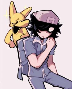 a drawing of a person with a pikachu on his shoulder