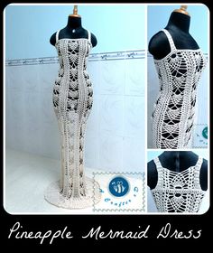 a crocheted dress is shown with instructions to make it into a mannequin